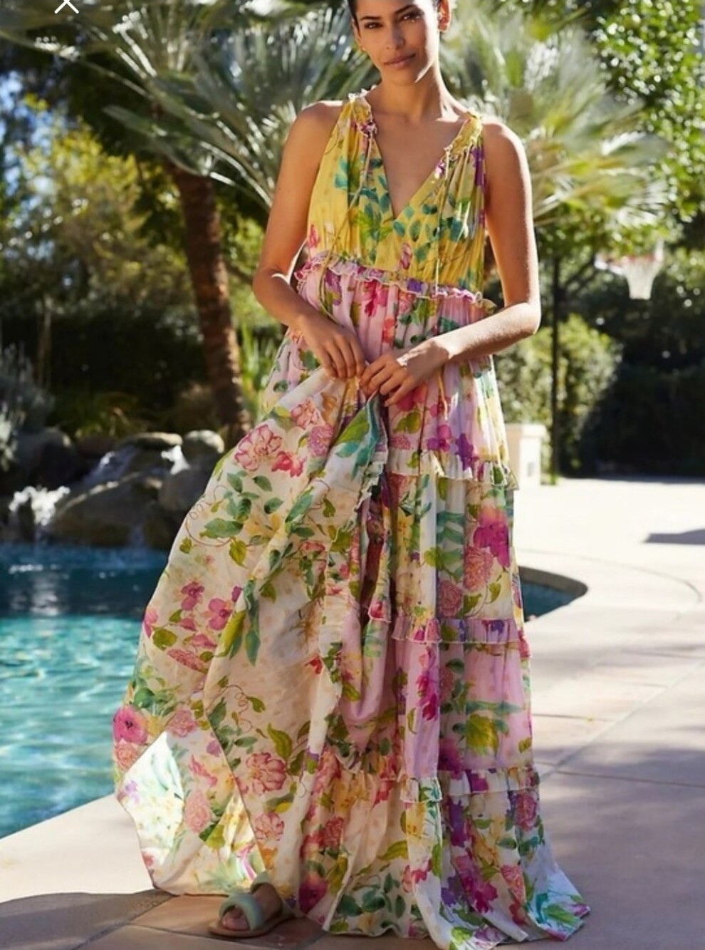 PQ Swim Floral Tiered Maxi Dress - Yellow & Pink Size M/L